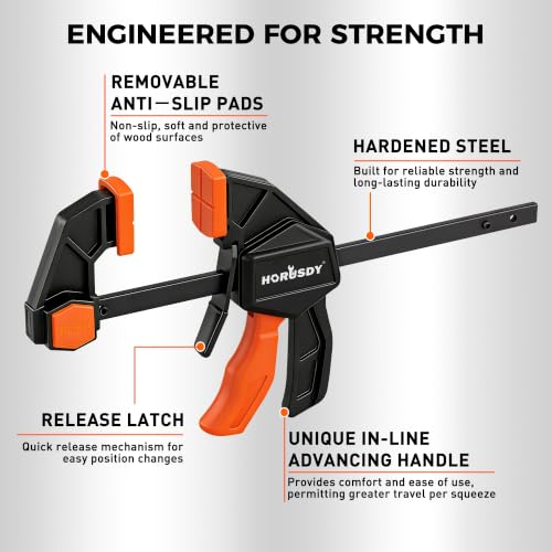 10-Piece Bar Clamp Set for Woodworking, 4 x 6-inch & 2 x 12-inch One-Handed F Clamp/Spreader, 132 lbs Load Capacity, Includes Spring Clamps & 90° Angle Clamp, Quick-Release Grip - color: 10pcs 132lbs 6"&12" Orange