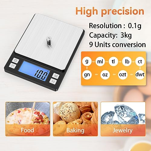 BOMATA Upgraded Small Food Scale with 0.1 g/0.001 oz High Precision - size: 0.1g/3kg Black