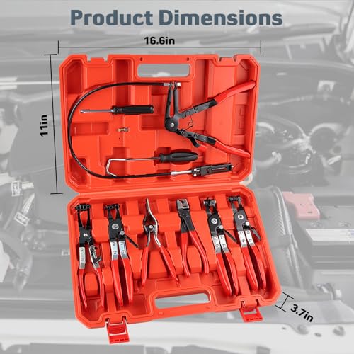 9PCS Hose Clamp Pliers, Long Reach Hose Clamp Tool Remover for Water Hose and Automotive Coolant Radiator Heater with Flexible Wire Long Reach Hose Clamp and Flat Band Pliers