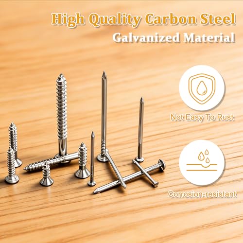 KURUI Picture Hanging Nails & Wood Screws Kit,350Pc 6 Nail & 6 Screw Sizes