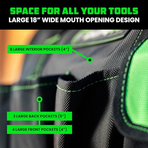 Rhino USA Tool Bag (18-Inch) - Heavy Duty Wide Mouth Tote for Men - color: Black