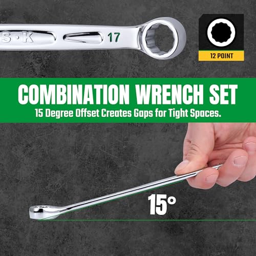 SK Combination Wrench Set, Metric 8 to 19mm, 12-Piece, Premium CR-V Steel - size: Metric