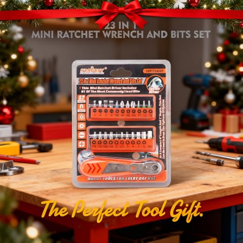 HORUSDY 23pc 1/4" Ultra Low Profile Mini Ratchet Screwdriver Set – Tamper Resistant Star Bits, 90 Degree Right Angle Offset Reversible Drive Handle, High Torque Close Quarters Tool with Multi Hex Bits - style: Star Bit Set