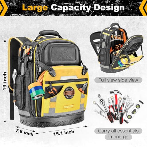 Tool Backpack Bag, Electrician Tool Bag 78-Pockets & Loops Tools Bag HVAC Tool Bags for Men, Heavy Duty Storage Construction tools Backpack (style1-Yellow)-0721 - color: Yellow