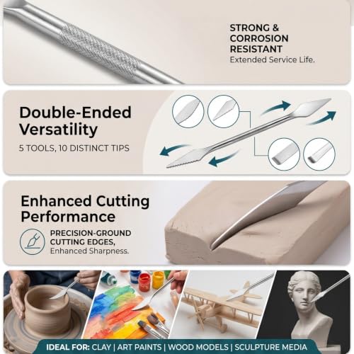 HEEPDD Stainless Steel Clay Sculpting Tools, 5 Piece Double Ended Set