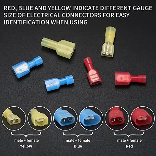 120 Pcs Spade Connectors Kit, Nylon 22-10 Gauge Male and Feamal Spade Terminals, Quick Disconnect Fully Insulated Nylon Wire Connectors Assortment Kit for Automotive, Electronics