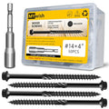 50Pcs 4 Inch Wood Screws, #14 x 4 Heavy Duty Outdoor Wood Screws Assortment Kit Deck Screws, Black Timber Screws Lag Bolts, Hex Socket Included Hex Head Log Landscaping Black Long Screws By Mywish - size: #14 x 4"