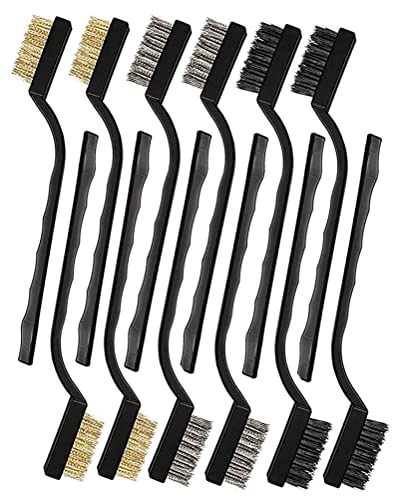SUJAYU Brass Wire Brush Rust Remover, Small Wire Brush for Cleaning, Paint Stripper for Metal, Wood, Rustoleum Fabric Spray Paint (Brass, Steel, Nylon, 12.00) - style: Brass Steel Nylon