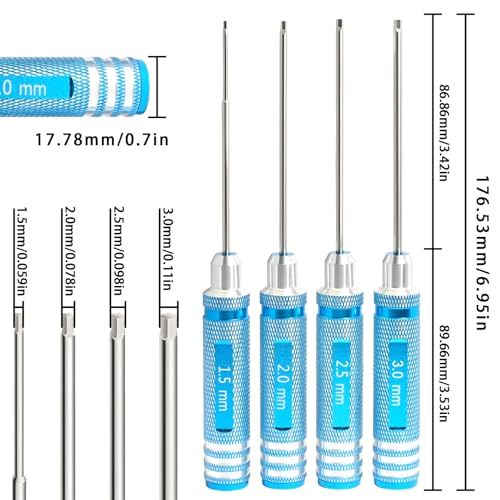 Hex Driver Set 1.5/2.0/2.5/3.0mm, RC Screwdriver Kit - color: Blue-2