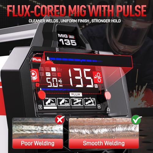 ANDELI 110V/220V MIG Welder 135A ，PULSE Flux Core/Lift TIG/Stick 4-in-1 - color: Red1