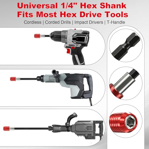 3-Piece Magnetic Drill Bit Extension Set, 1/4 Inch Hex Shank