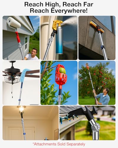 Telescoping Pole, 7-30 Ft with Joint Angle & Squeegee Adaptor, Aluminum Telescopic Paint Roller Extension Pole & Extendable Pole, Anti-Slip Foam Grip, Multi-Purpose Gutter Window Dust Cleaning Pole - size: 30 FT