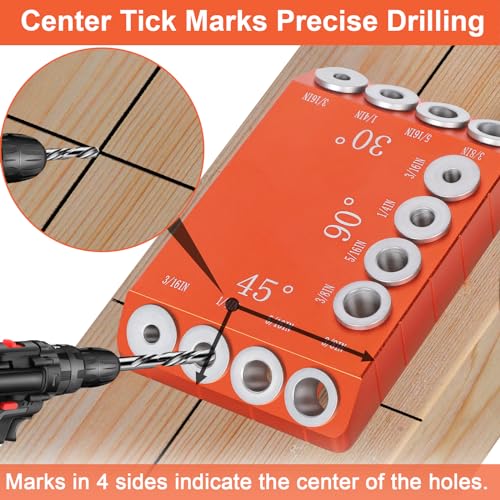 Aluminum Drill Guide Jig 30 45 90 Degree Angle 4 Sizes with 6" F Clamp for Angled and Straight Holes, Portable Durable Cable Railing Drilling Template Block for Deck Stair Handrail DG12 - size: With F clamp