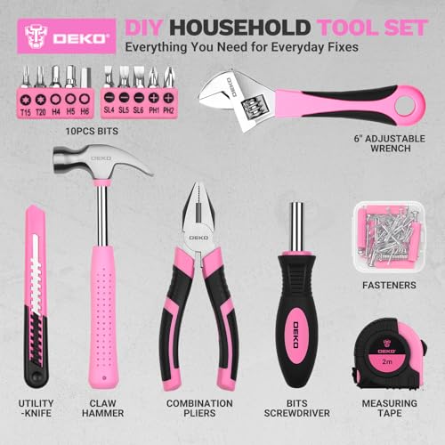 DEKOPRO 86PCS Pink Tool Set Household DIY Tool Kit for Women with Storage Toolbox, Small Compact Hand Tool Box Set for Home Use, DIY, Apartment, Office & Home Repair - color: Pink