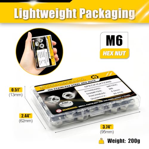 90Pcs M6 Stainless Steel Hex Nuts M6-1.0 Metric 304 A2-70 - size: Metric M6;90pcs