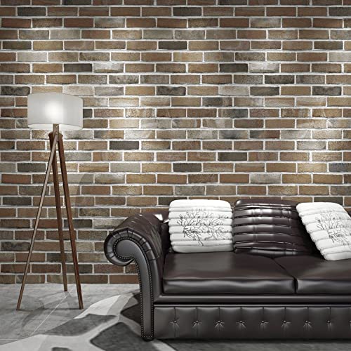 Art3d 10-Pack Durable Faux Brick Peel and Stick 3D Wall Panels, Gray Brown - color: Gray/Brown, size: 10pcs-27x27inch