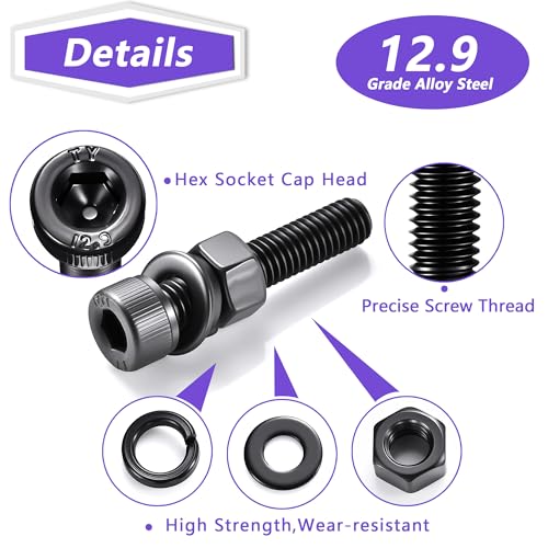1760pcs M2 M3 M4 M5 Metric Screw Assortment, Grade 12.9 Alloy Steel Hex Socket Head Cap Bolts and Nuts Kit, Black Zinc Plated and Anti Rust Screw Set with 4 pcs Hex Wrenches - color: Black-Hex Socket Head Cap 1760 Pcs