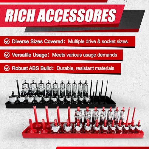 EACELIY Socket Organizer Tray Set,1/2", 1/4" and 3/8" SAE & Metric Deep & Shallow Socket Holder Kit, Deep and Shallow Socket Holders for Toolboxes(sockets not included) 丨8PCS - size: 8PCS Tools Tray