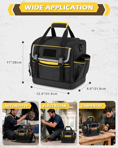 12-Inch Tool Bag with Hard Bottom, Electrician Tool Box Organizer