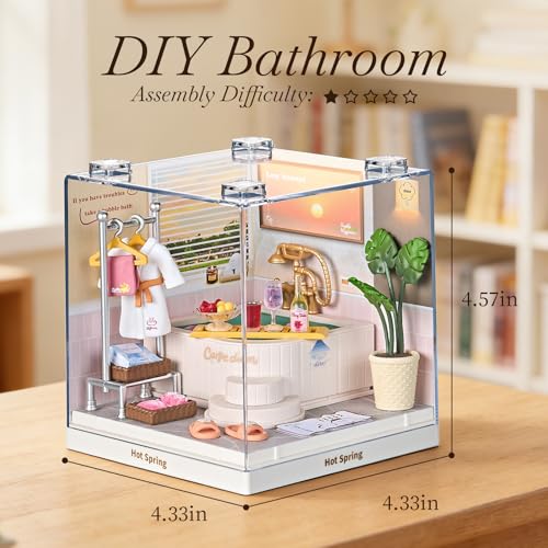 Miniature House DIY Bathroom Spa Kit with Acrylic Display Case - color: Small - Bathroom, size: Small