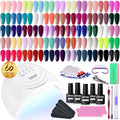 JODSONE Gel Nail Polish Kit 60 PCS with U V Light Soak off Base Top Coat 55 Shine Colors Gel Nail Kit Bright and Dark Brown Wine Red Series Manicure Set for Women and Girls - color: B10