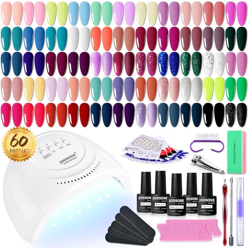 JODSONE Gel Nail Polish Kit 60 PCS with U V Light Soak off Base Top Coat 55 Shine Colors Gel Nail Kit Bright and Dark Brown Wine Red Series Manicure Set for Women and Girls - color: B10