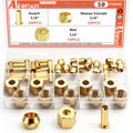 50PCS 1/4" Brass Compression Fittings Assortment kit, Insert, Sleeve Ferrule, Nut for Connecting air, Fuel, Water, Oil and inert Gases Lines - size: 1/4" (50PCS), style: Compression Fittings