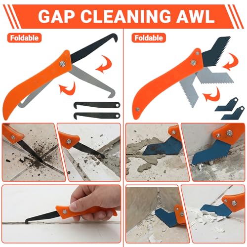 37Pack Grout Removal Tool Kit, 3 Tile Grout Saws 2 Hand Grouts Saw with Extra Cleaning Blades, Bathroom Showers Caulking Removal Tools for Cleaning Floor Tile Grouts Joints Corners
