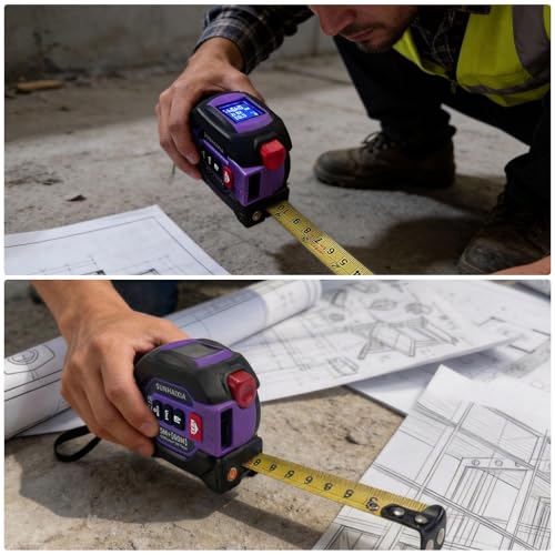 3 in 1 Digital Laser Tape Measure 197ft/60m Laser Distance Meter LCD - color: Purple-196ft