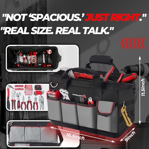IRONLAND 16.5 Inch Hard & Sturdy Bottom Tool Bag Organizer for Men