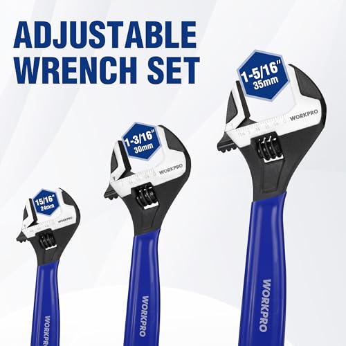 WORKPRO 3 PCS Adjustable Wrench Set, 6", 8" & 10" Wide Jaw Wrenches - color: Blue, size: 6-Inch & 8-Inch & 10-Inch