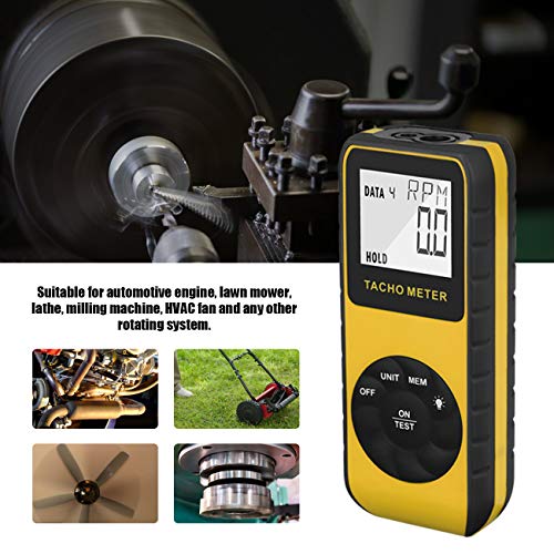 Photo Tachometer Non-Contact 7.0-99,999 RPM Speed Meter, AIOMEST Laser Automotive Speedometer, Tach Gauge Tester Measure RPM for Car Truck Motorcycle Engine Lawn Mower with Data Logging AI-9235C - color: yellow