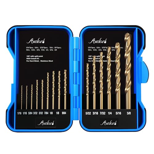 15Pcs Cobalt Drill Bit Set (1/16“-3/8”), M35 HSS, 135 Degree Tip, Twist Jobber Length for Hardened Metal, Stainless Steel, Cast Iron, Wood, and Plastics, with Index Storage Case - style: 15pcs Cobalt Drill
