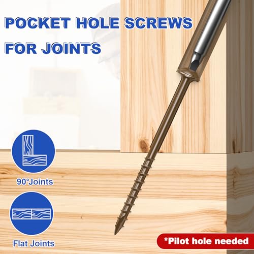#8 Pocket Hole Screws 1-1/4 Inch, 100Pcs Coarse Thread Wood Screws, Square Drive, Washer Head, 4-Layer Coating, Drive Bit Included (Brown) - color: Brown, size: #8 x 1-1/4"