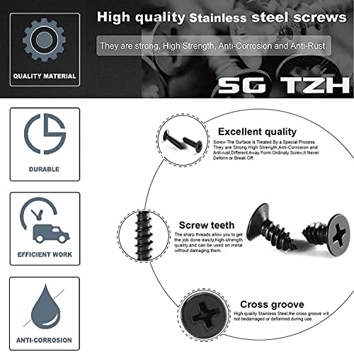 #6 x 2" Wood Screw 100Pcs 18-8 (304) Stainless Steel Screws Flat Head Phillips Fast Self Tapping Drywall Screws Black Oxide by SG TZH - size: #6 x 2"