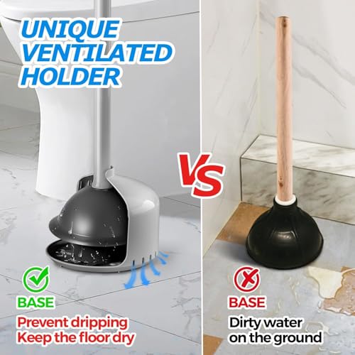 FORASTO Toilet Plunger with Holder - Heavy Duty Bathroom Cleaning Tools - color: Charcoal Gray, size: 1Pack