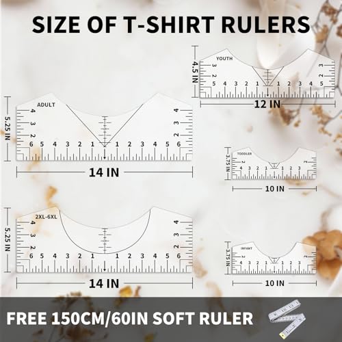 Tshirt Ruler Guide for Vinyl Alignment, T Shirt Rulers to Center Designs, PVC Measurement Template, Craft Sewing Supplies Accessories Tools for Cricut Heat Press & Cameo & HTV Transfer Vinyl - style: Tshirt Ruler-5-Balck
