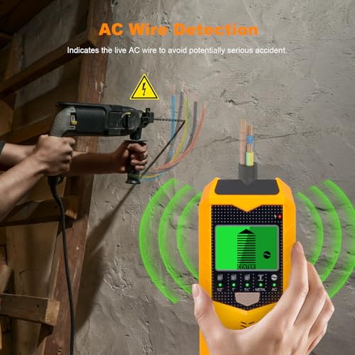 Stud Finder Wall Scanner, 5 in 1 Stud Detector with Smart Microprocessor Chip and HD LCD Display, Beam Finders for Center and Edge of Wood, AC Wire, Joist, Metal and Pipe, Tool Gifts for Men
