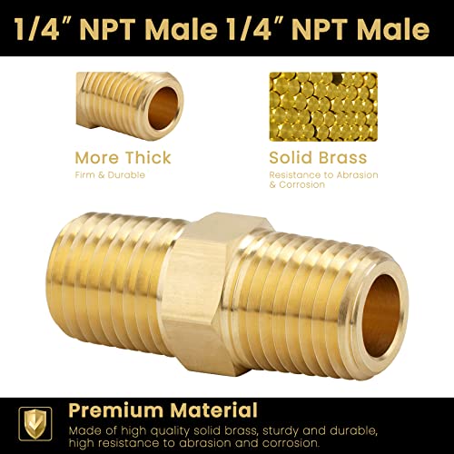 KOOTANS 1/4 NPT x 1/4 NPT Male Solid Brass Hex Nipples,4 PACK - size: 1/4 NPT x 1/4 NPT (O.D x O.D: 1/2'' x 1/2'')