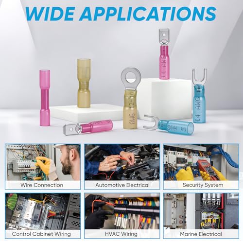 TICONN 250 Pcs Heat Shrink Wire Connectors, Marine Crimp Ring Terminal Kit - style: 250PCS Combo