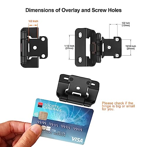 Matte Black Kitchen Cabinet Hinges, 1/2” Overlay, 4 Pack - color: Matte Black