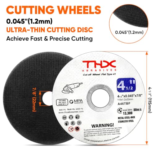 THX 4 1/2 Inch Cut Off Wheel,Long-Lasting Thin Cutting Wheel,12 Pack - size: 4-1/2" x 0.045" x 7/8"