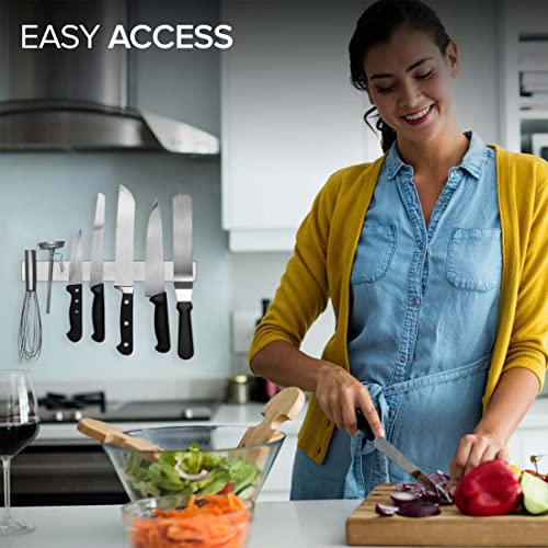Modern Innovations Magnetic Knife Holder for Wall and Fridge - 14" Knife Magnetic Strip, Magnet Kitchen Knife Holder and Rack, Stainless Steel Magnetic Knife Bar for Kitchen Utensils - size: 14 Inch