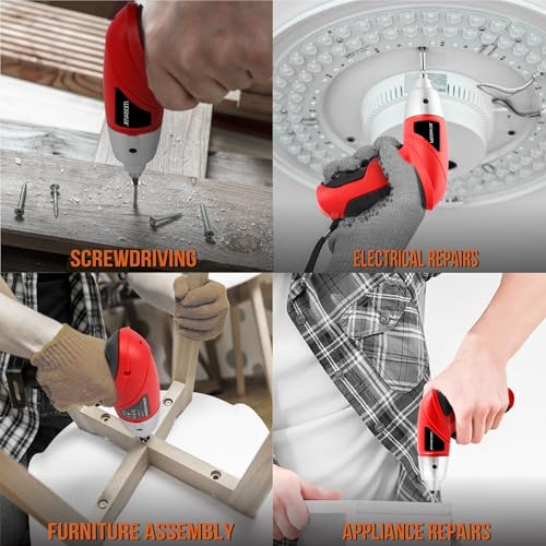 Hi-Spec 3.6V USB Small Power Screwdriver & Home DIY Tool Kit with Case, Red - color: Light Red