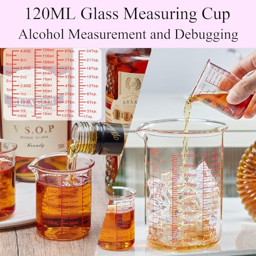 Ackers BORO3.3 Glass Measuring Cup Set, Beaker Style, 7-Piece - size: 5ml/15ml/30ml/60ml/120ml/150ml/250ml