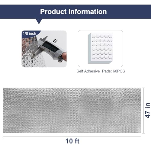 DGSL Double Reflective Bubble Foil Insulation Foam, 47IN X 10FT Window Insulation for Summer Heat Reflective Window Film for Window, Garage Door, RV, Roof - size: 47 in x 10 ft
