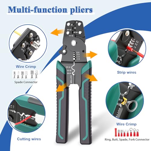 smseace 620Pcs Heat Shrink Wire Connectors Kit with Crimping Tool,Waterproof Electrical Crimp Ring Fork Spade Bullet Butt Splice Terminal for Automotive Boat Stereo Industrial Equipment - size: 620Pcs