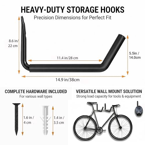 Heavy Duty Garage Storage Hooks, 120 LB Capacity Wall Mounted 4-Pack Hook