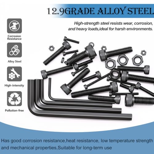 mxuteuk 2000PCS Metric Screw Assortment Kit,M6 M5 M4 M3 M2 Machine Screws,12.9 Carbon Steel Black Zinc Plated Hex Socket Head Cap Bolts Nuts and Washers Kit for 3D Printing DIY - size: 2000PCS M2-M6