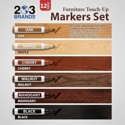 Furniture Touch-Up Markers Set | Wood Repair Kit for Fixing Stains and Scratches on Floors, Tables, Bedposts, Desks | Markers and Wax Sticks to Cover Up Oak Maple Cherry Walnut Mahogany